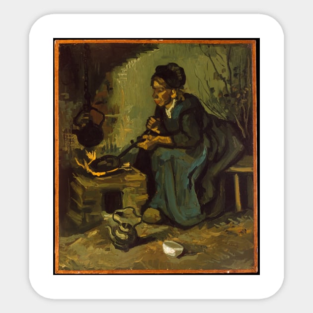 Peasant Woman Cooking by a Fireplace Sticker by VincentvanGogh